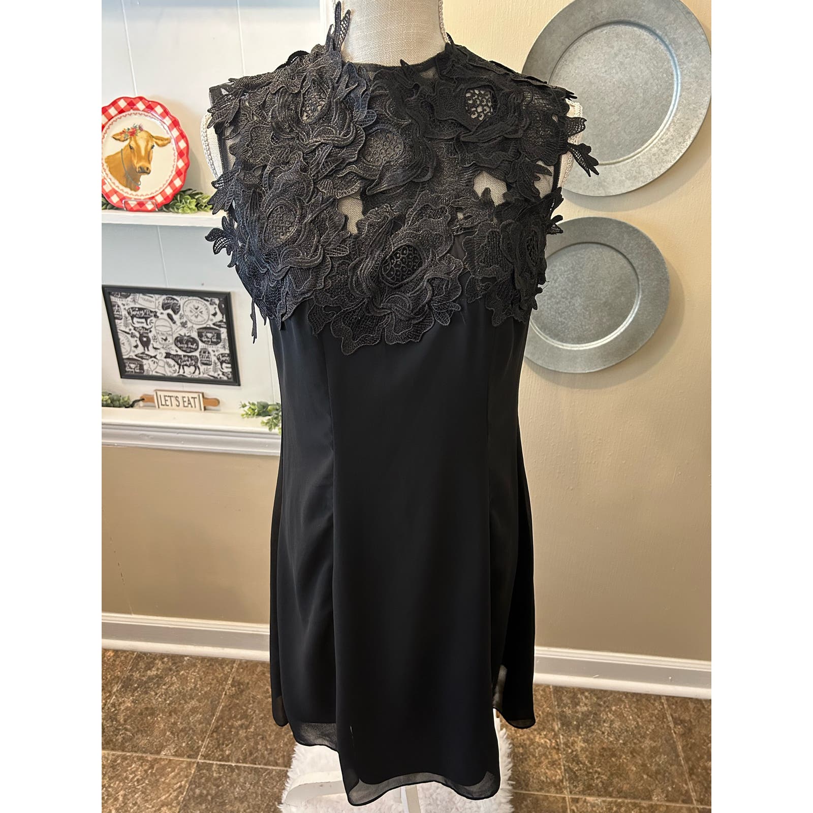 Slny Fashions New York Black Lace Chiffon Sleeveless Cocktail Party Dress Size 6